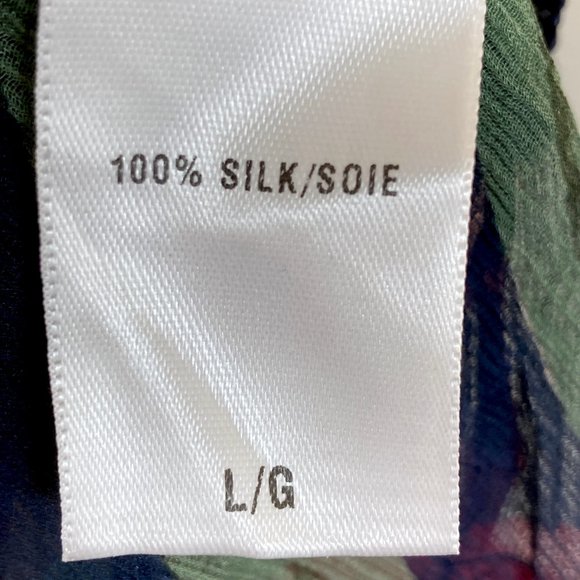 NEW Lucky Brand Silk Blouse Sheer Peasant Poet Top Hawaiian Floral Shirt - Picture 3 of 7